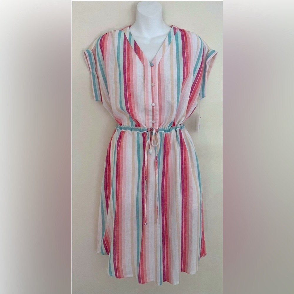 Time and Tru Striped Shirt Style Multicolor Dress, w/ Pockets Size XL